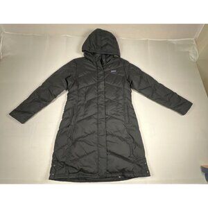Patagonia Women’s Large Silent Down Parka Long Puffer Hooded Coat Black